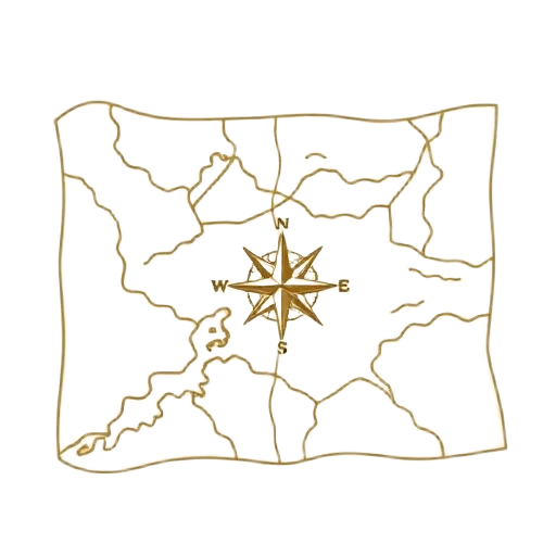 Compass and folded paper map